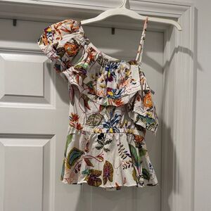 H&M Multicolor Tropical Floral Ruffle Blouse